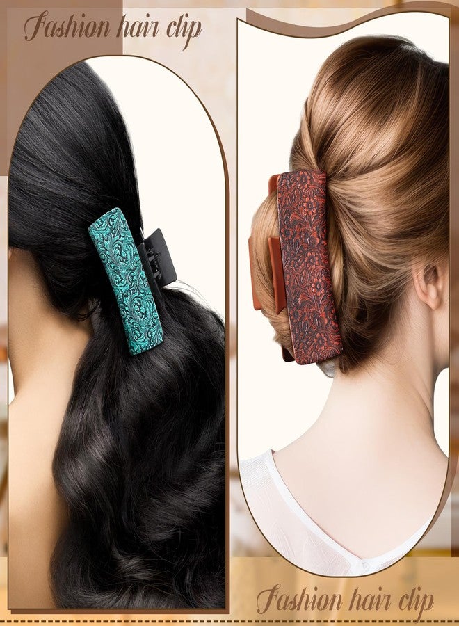 FineCheer Western Hair Claw Clips Western Gifts Bulk for Women Leather Highland Cow Print Hair Clips Accessories Cow Party Gifts(Classic) - Image 3